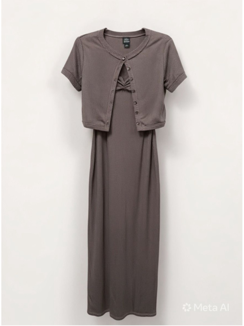 Wild Fable Brown Ribbed Maxi Bodycon Dress and Cardigan New Set Size M